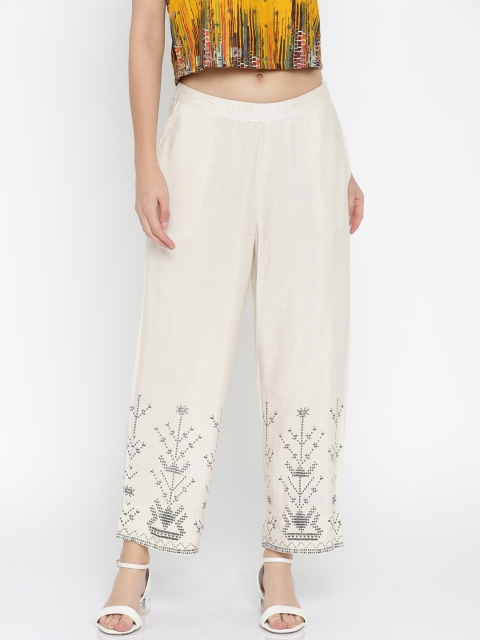 

Global Desi Women Off-White Wide Leg Printed Palazzos