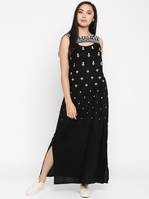 

Global Desi Women Black Self Design Maxi Dress