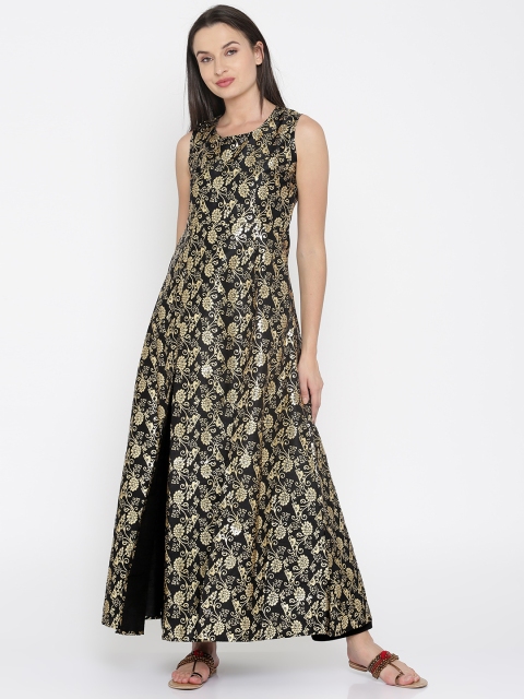 

Anouk Women Black & Gold-Toned Printed A-Line Kurta