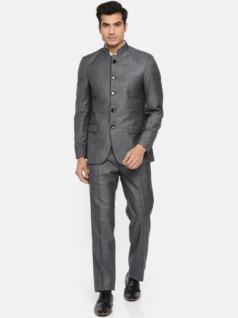 

Raymond Men Grey Solid Single Breasted Contemporary Fit Bandhgala Suit
