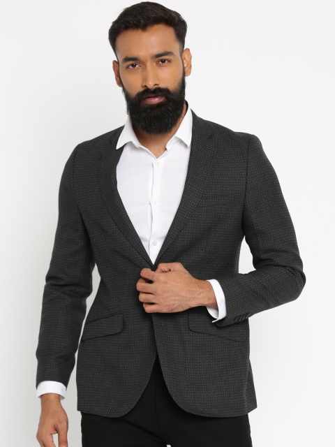 

Raymond Black & Grey Patterned Single-Breasted Tailored Slim Fit Formal Blazer