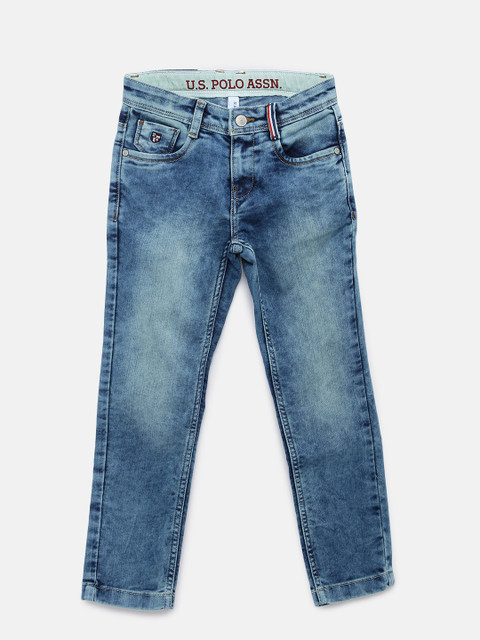

U.S. Polo Assn. Kids Boys Blue Slim Fit Mid-Rise Clean Look Stretchable Jeans