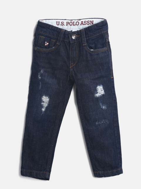 

U.S. Polo Assn. Kids Boys Navy Blue Regular Fit Mid-Rise Mildly Distressed Jeans