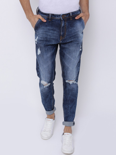 

LOCOMOTIVE Men Blue Regular Fit Mid-Rise Slash Knee Stretchable Jeans