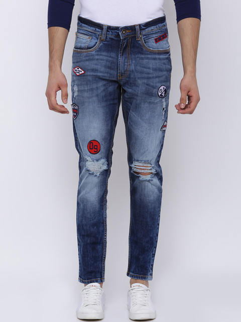 

LOCOMOTIVE Men Navy Blue Tapered Fit Mid-Rise Slash Knee Stretchable Jeans