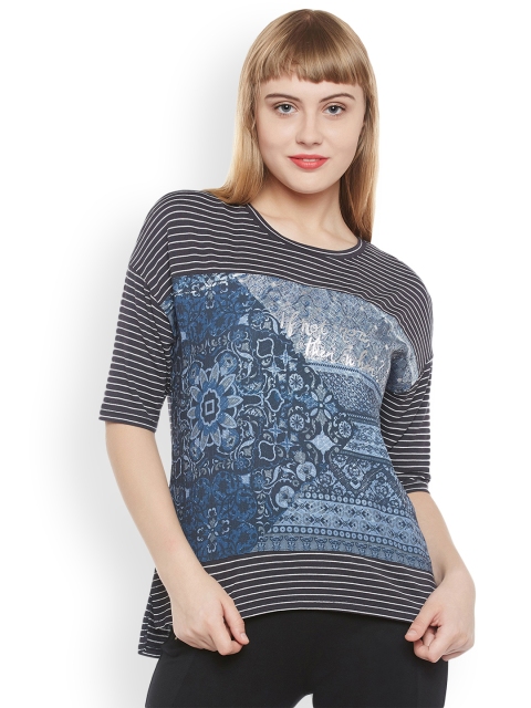 

Tom Tailor Women Black Striped & Printed Top