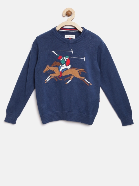 

U.S. Polo Assn. Kids Boys Navy Blue & Brown Self Design Pullover