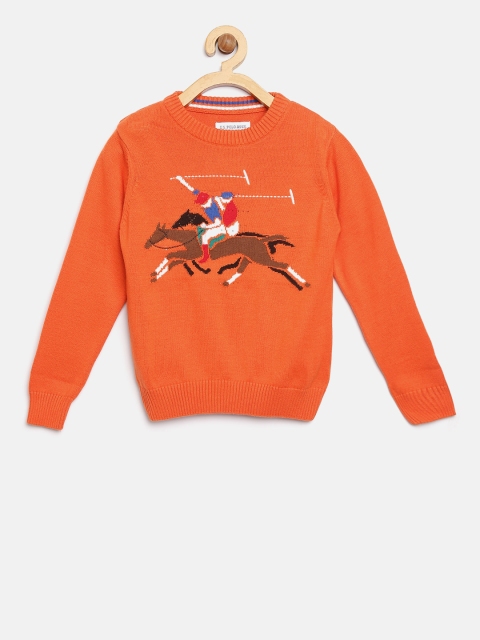 U.S. Polo Assn. Kids Boys Orange Self Design Pullover