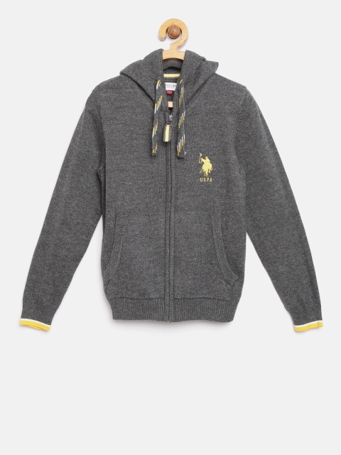 

U.S. Polo Assn. Kids Boys Charcoal Grey Hooded Cardigan