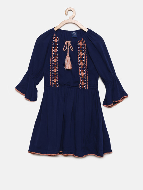 

Fame Forever by Lifestyle Girls Navy Blue Embroidered A-Line Dress