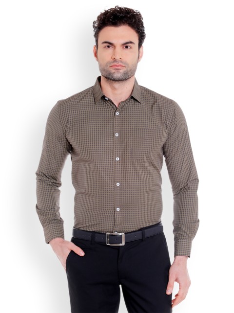 

L.A. SEVEN Men Black Semi Slim Fit Solid Formal Shirt, Brown
