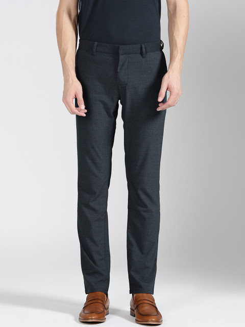 

BOSS Orange Men Charcoal Grey Slim Fit Solid Casual Trousers