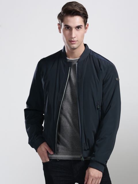 

BOSS Green Men Navy Blue JOMBER Solid Water-Resistant Bomber Jacket