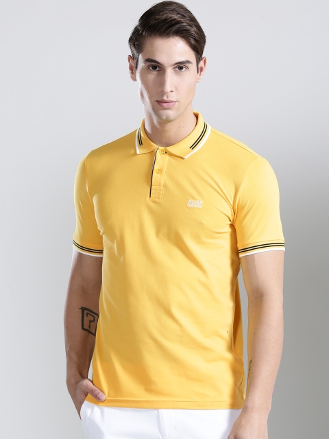 

BOSS Green Men Yellow Paul Solid Polo Collar T-shirt