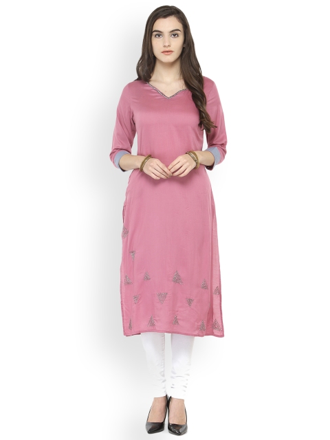

Laabha Women Pink Embellished Straight Kurta