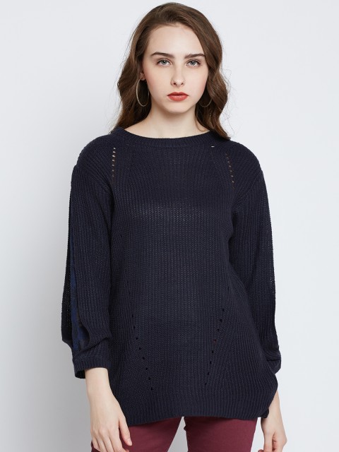 

RARE Women Blue Self Design Pullover