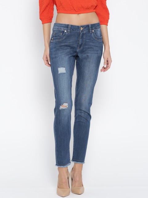 

United Colors of Benetton Women Blue Skinny Fit Low Distress Stretchable Jeans