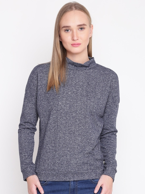 

United Colors of Benetton Women Grey Cold Shoulder Solid Sweatshirt