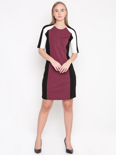 

United Colors of Benetton Women Burgundy Colourblocked Sheath Dress