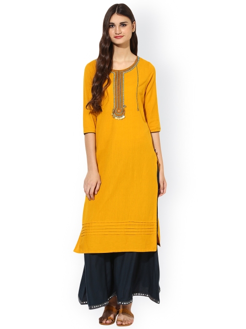 

Juniper Women Mustard Yoke Design Straight Kurta