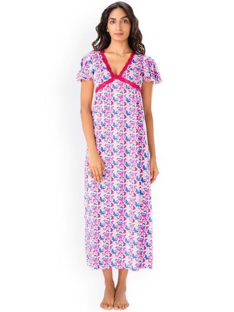 

PrettySecrets White & Pink Printed Maxi Nightdress NW0054