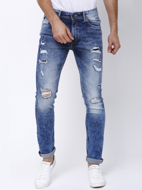 

LOCOMOTIVE Men Blue Slim Fit Mid-Rise Highly Distressed Stretchable Jeans