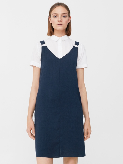 

MANGO Women Navy Solid Pinafore Dress, Navy blue