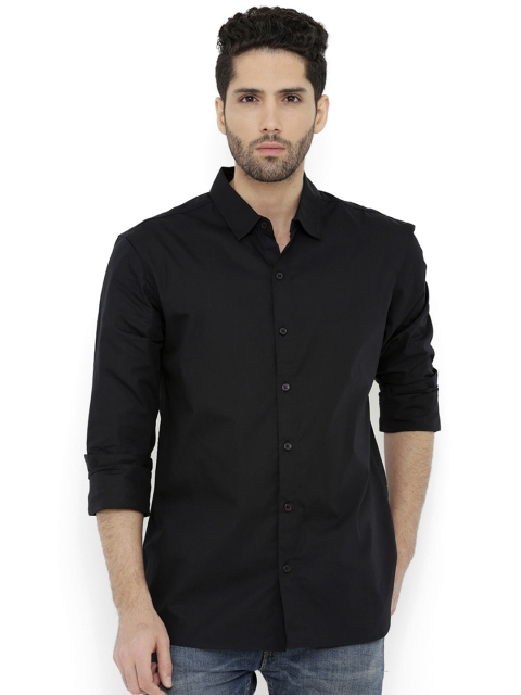 

London Bee Men Black Regular Fit Solid Casual Shirt