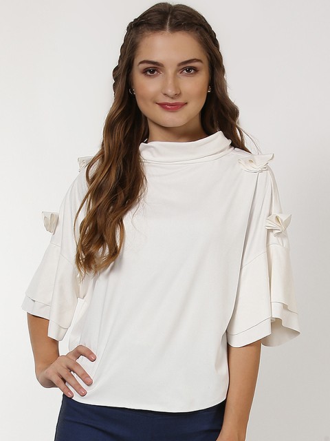 

SASSAFRAS Women Off-White Solid Kaftan Top
