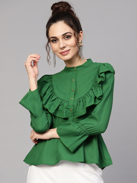 

SASSAFRAS Women Green Solid Shirt-Style Top