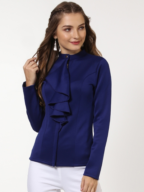 

SASSAFRAS Women Navy Blue Solid Tailored Jacket