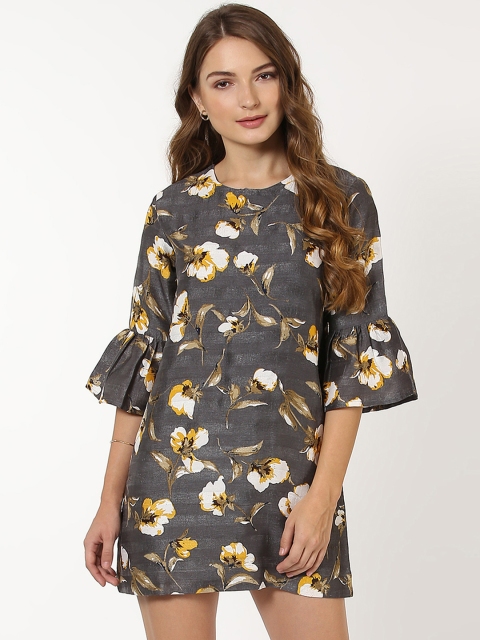 

SASSAFRAS Women Grey Floral Print A-Line Dress
