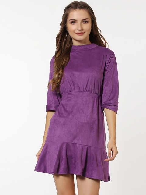 

SASSAFRAS Women Purple Solid Fit and Flare Dress