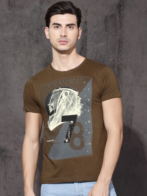 

Roadster Men Brown Printed Round Neck T-shirt
