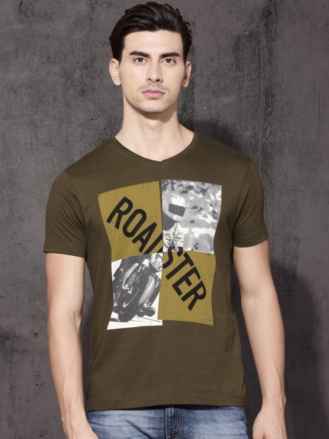 

Roadster Men Brown Printed Round Neck T-shirt