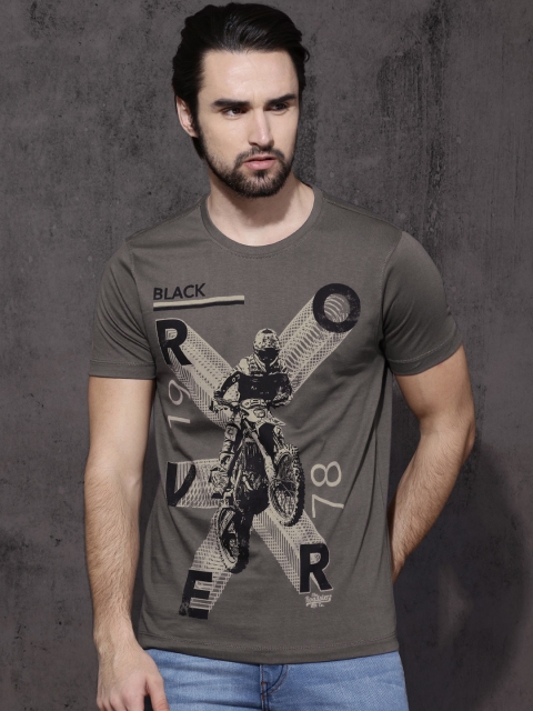 

Roadster Men Grey Printed Round Neck T-shirt