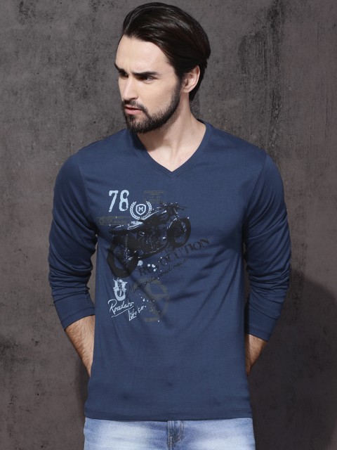 

Roadster Men Blue Printed T-shirt