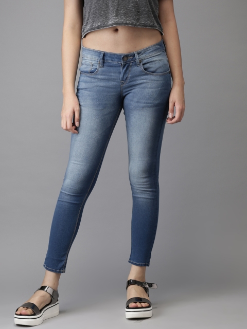 

HERE&NOW Women Blue Skinny Fit Mid-Rise Clean Look Stretchable Cropped Jeans