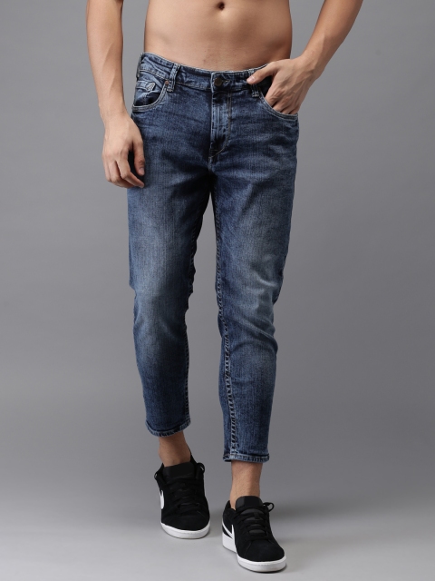 

HERE&NOW Men Navy Blue Slim Fit Mid-Rise Clean Look Cropped Stretchable Jeans