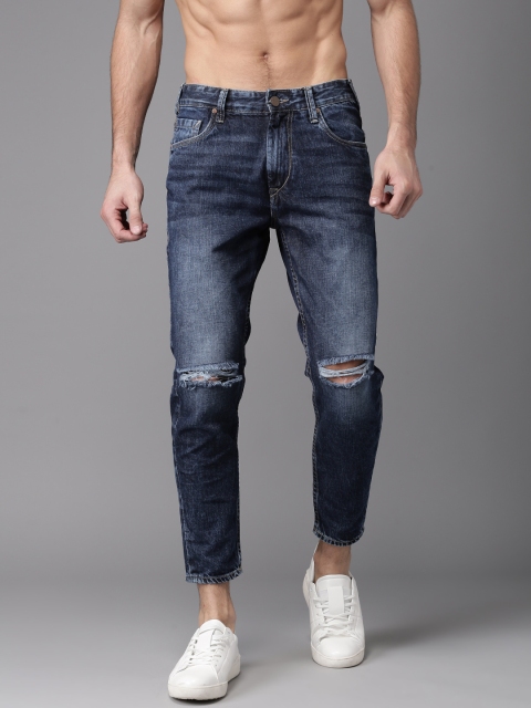 

HERE&NOW Men Blue Slim Fit Slash Knee Cropped Mid-Rise Jeans