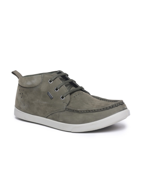 

Woodland Men Olive Green Solid Leather Mid-Top Derbys