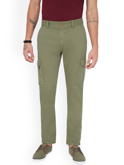 

Breakbounce Men Olive Green Smart Slim Fit Solid Regular Trousers