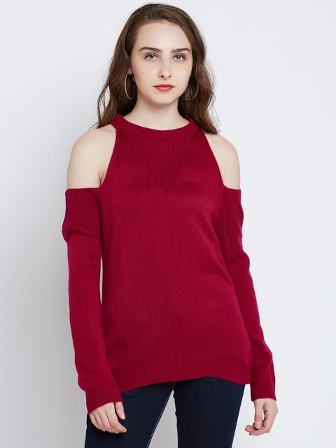 

Marie Claire Women Maroon Solid Cold Shoulder Pullover