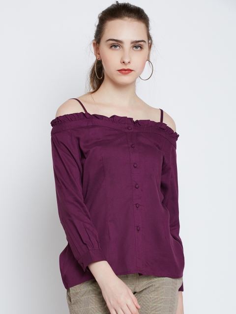 

Marie Claire Women Purple Solid Bardot Top