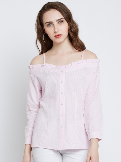 

Marie Claire Women Pink Solid Bardot Pure Cotton Top