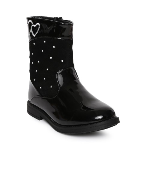 

Kittens Girls Black Solid Synthetic Leather High-Top Flat Boots