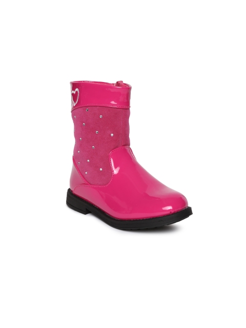 

Kittens Girls Pink Solid Synthetic Leather High-Top Flat Boots