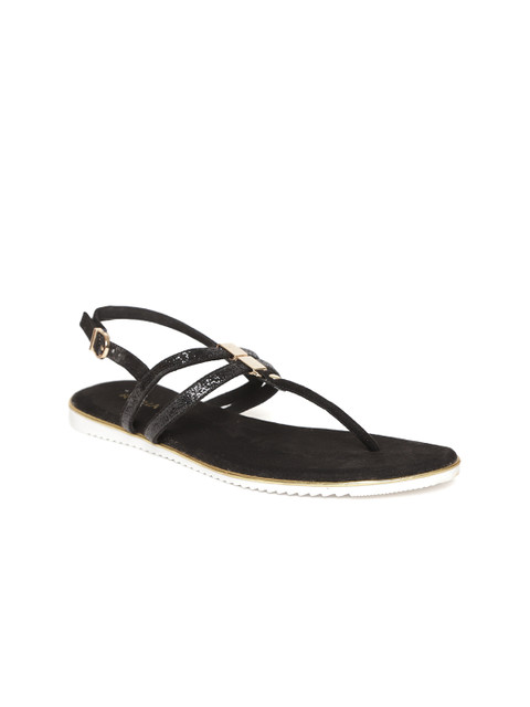

Rocia Women Black Shimmer Detail T-Strap Flats