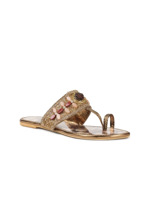 

Rocia Women Antique Gold-Toned Embellished One-Toe Flats