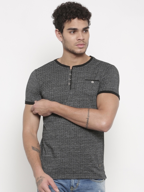 

Status Quo Men Charcoal Grey Self Design Henley Neck T-shirt